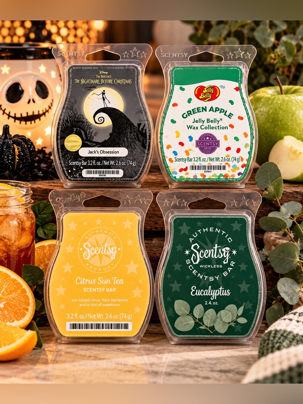Scentsy Wax Bars Lot of 4 Jack's Obsession Green Apple Citrus Sun Tea Eucalyptus - Picture 1 of 3